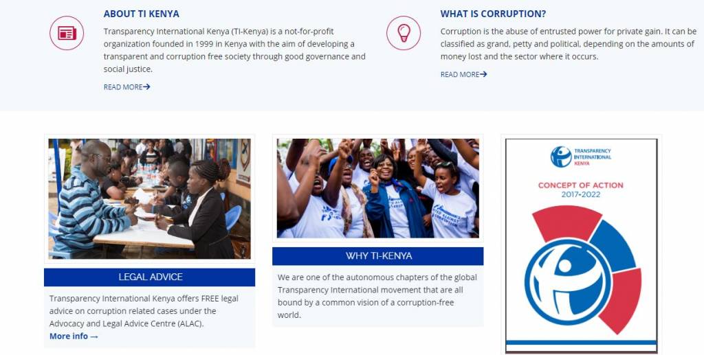 Transparency International Kenya (TI-Kenya) is the leading anti-corruption NGO.